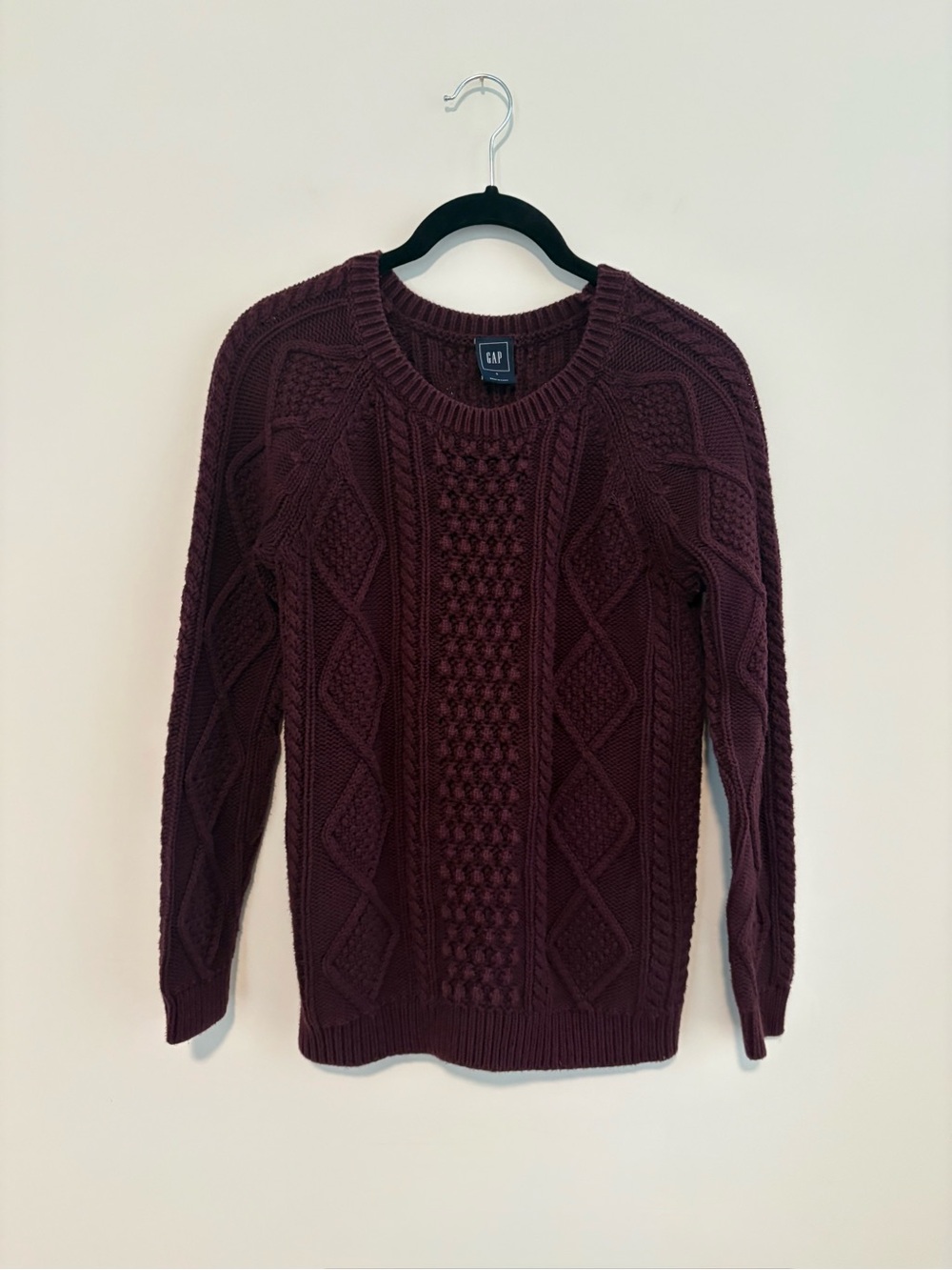 GAP Women's Eggplant Purple Cable Knit Crew Sweater